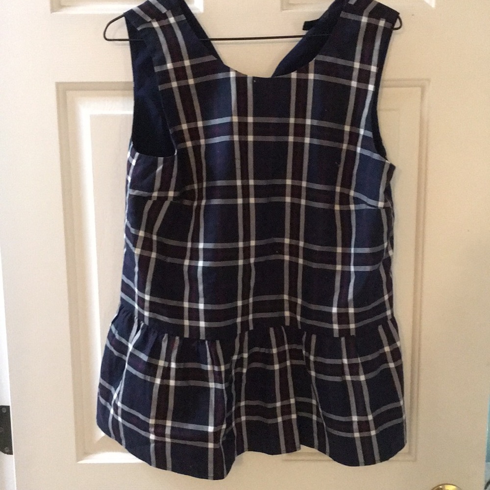 Halogen blue and purple plaid peplum top NWT